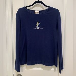 Vintage Disney World Womens Navy Embroidered Tinker Bell Long Sleeve Shirt Large